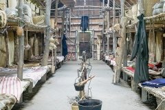 Traditional Iroquois bark longhouse interior, Ganondagon Seneca site in Victor